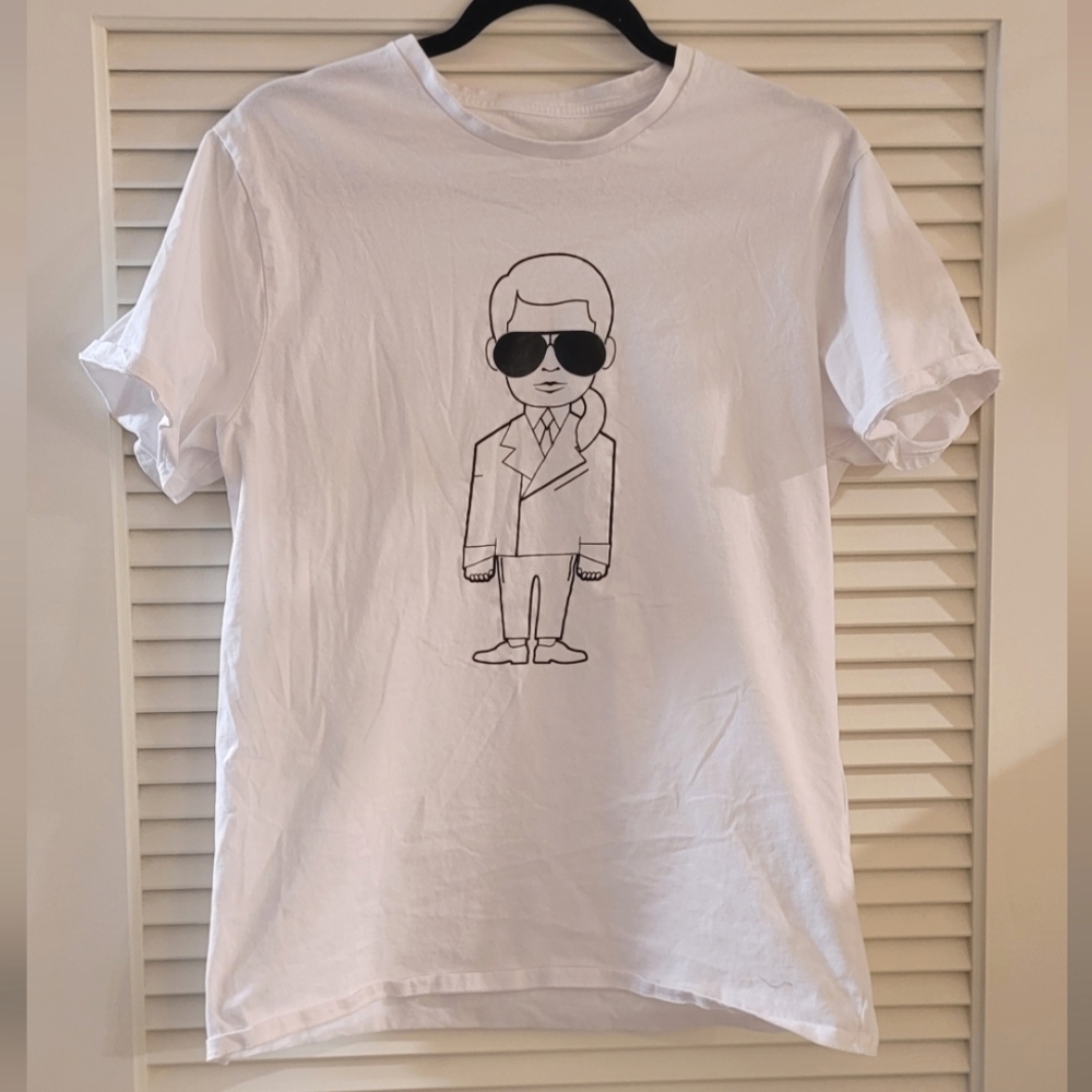 Karl Lagerfeld- Men's Unisex Black & White 100% Cotton Graphic Short-Sleeve Tee